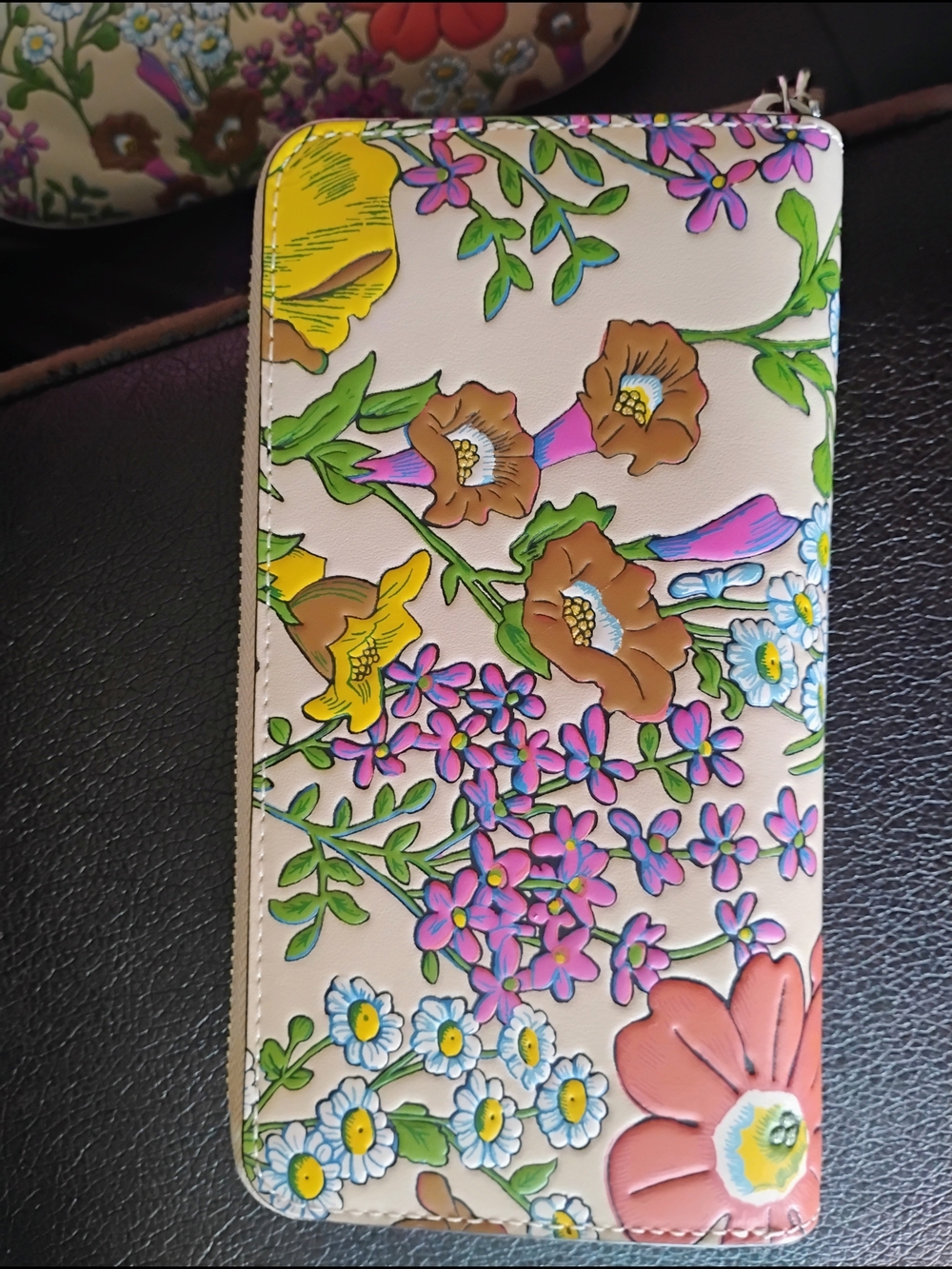 Coach Floral Zip Wallet in Pink with Multi-Colored Flowers - Picture 2 of 4